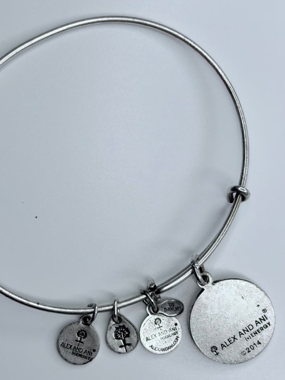 Alex and Ani Lucky Four Leaf Clover Expandable Bangle Bracelet Silver Tone Made